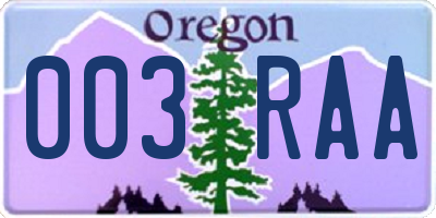 OR license plate 003RAA
