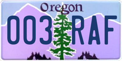 OR license plate 003RAF