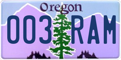 OR license plate 003RAM