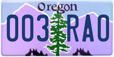 OR license plate 003RAO