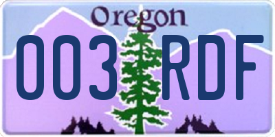 OR license plate 003RDF