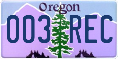 OR license plate 003REC