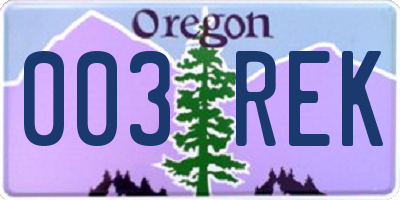 OR license plate 003REK