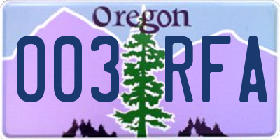 OR license plate 003RFA