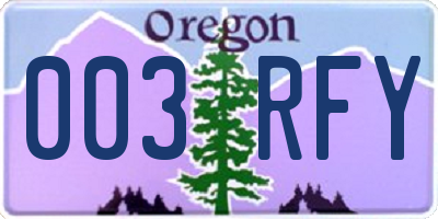 OR license plate 003RFY