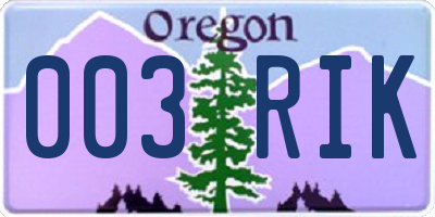 OR license plate 003RIK