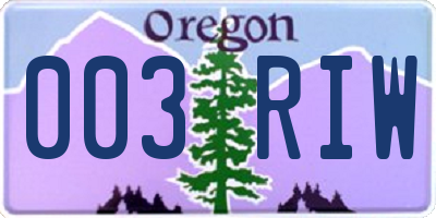 OR license plate 003RIW