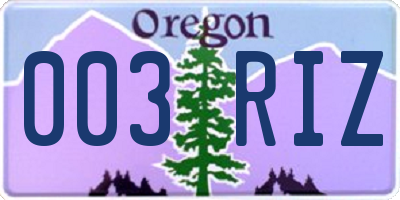 OR license plate 003RIZ