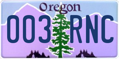OR license plate 003RNC