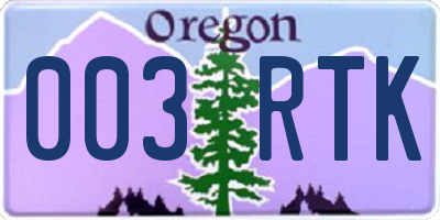 OR license plate 003RTK