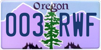 OR license plate 003RWF