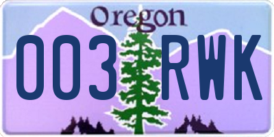OR license plate 003RWK