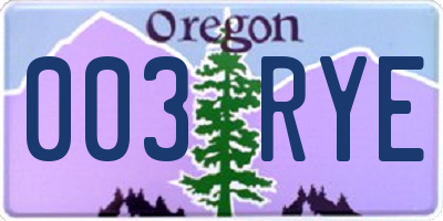 OR license plate 003RYE
