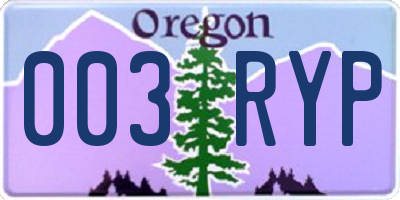 OR license plate 003RYP
