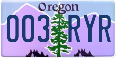 OR license plate 003RYR
