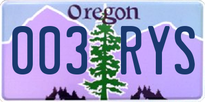 OR license plate 003RYS