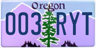 OR license plate 003RYT