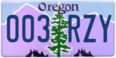 OR license plate 003RZY