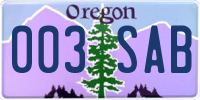 OR license plate 003SAB