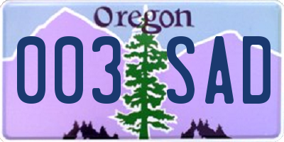 OR license plate 003SAD