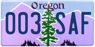 OR license plate 003SAF