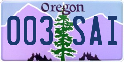 OR license plate 003SAI