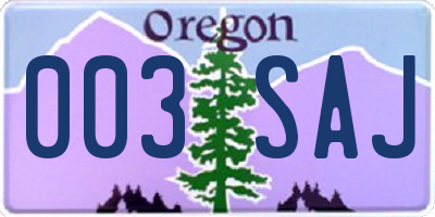 OR license plate 003SAJ