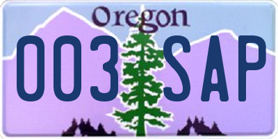 OR license plate 003SAP