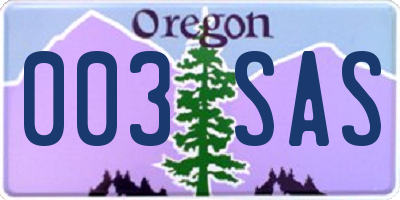 OR license plate 003SAS