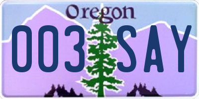 OR license plate 003SAY