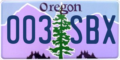 OR license plate 003SBX