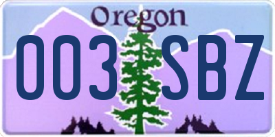 OR license plate 003SBZ