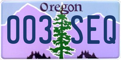 OR license plate 003SEQ