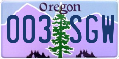 OR license plate 003SGW
