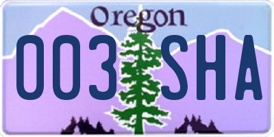 OR license plate 003SHA