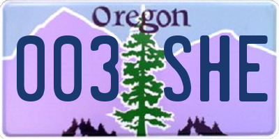 OR license plate 003SHE