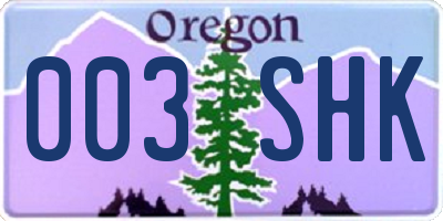 OR license plate 003SHK