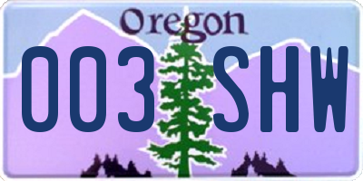 OR license plate 003SHW