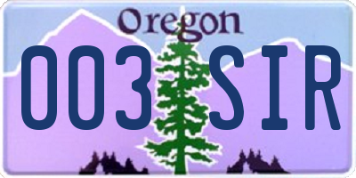 OR license plate 003SIR