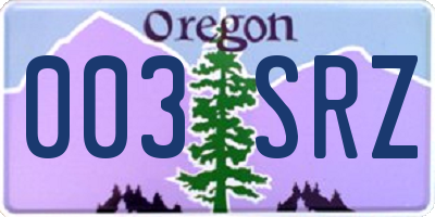 OR license plate 003SRZ