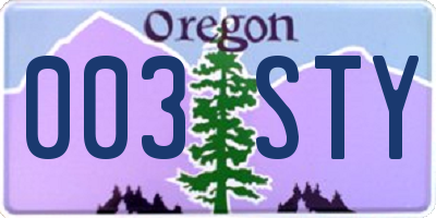 OR license plate 003STY