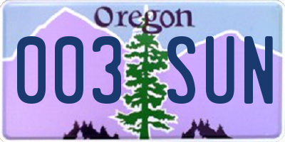 OR license plate 003SUN