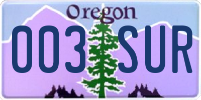 OR license plate 003SUR