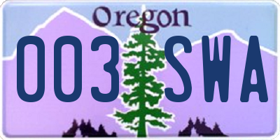 OR license plate 003SWA