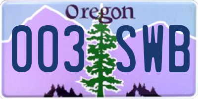 OR license plate 003SWB
