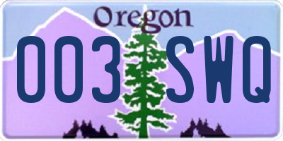 OR license plate 003SWQ