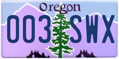 OR license plate 003SWX