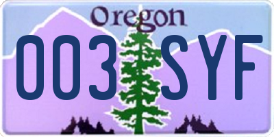OR license plate 003SYF