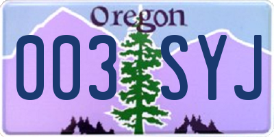 OR license plate 003SYJ