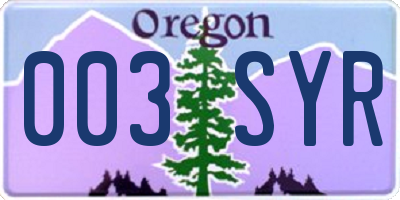 OR license plate 003SYR